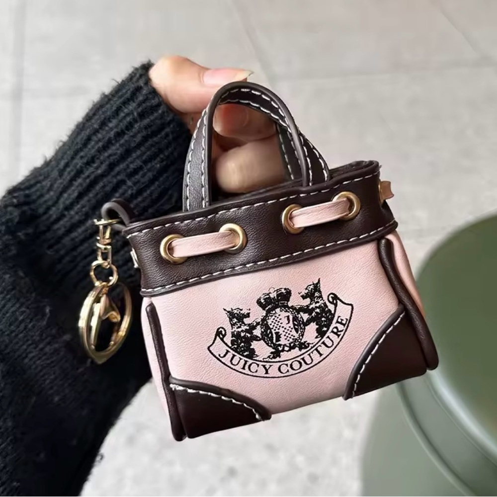 Juicy Couture Pink and Brown Mini Tote Keychain Charm